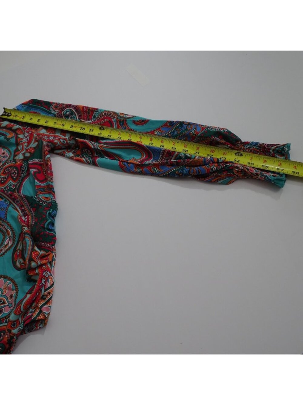 Shein Paisley Long Sleeve Faux Wrap Blouse Women Size M 6 Multicolor Blue Green - Picture 10 of 12